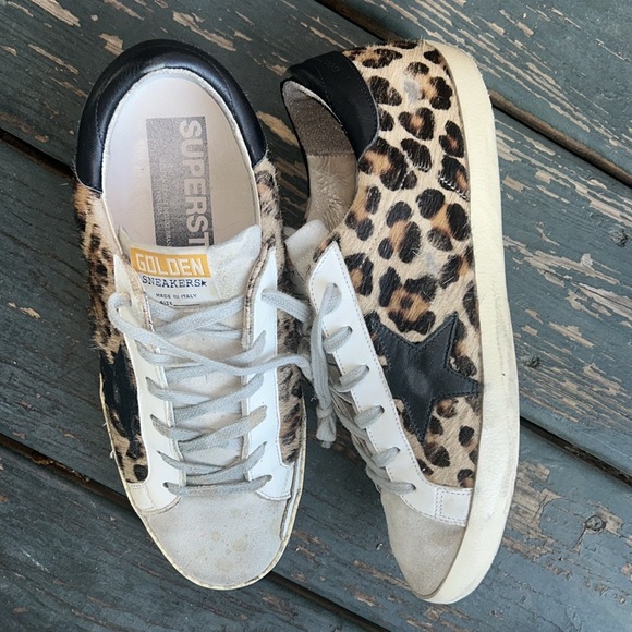 RARE GOLDEN GOOSE Sz 39 WELL LOVED Leopard print superstar sneakers, many flaws - Picture 7 of 11